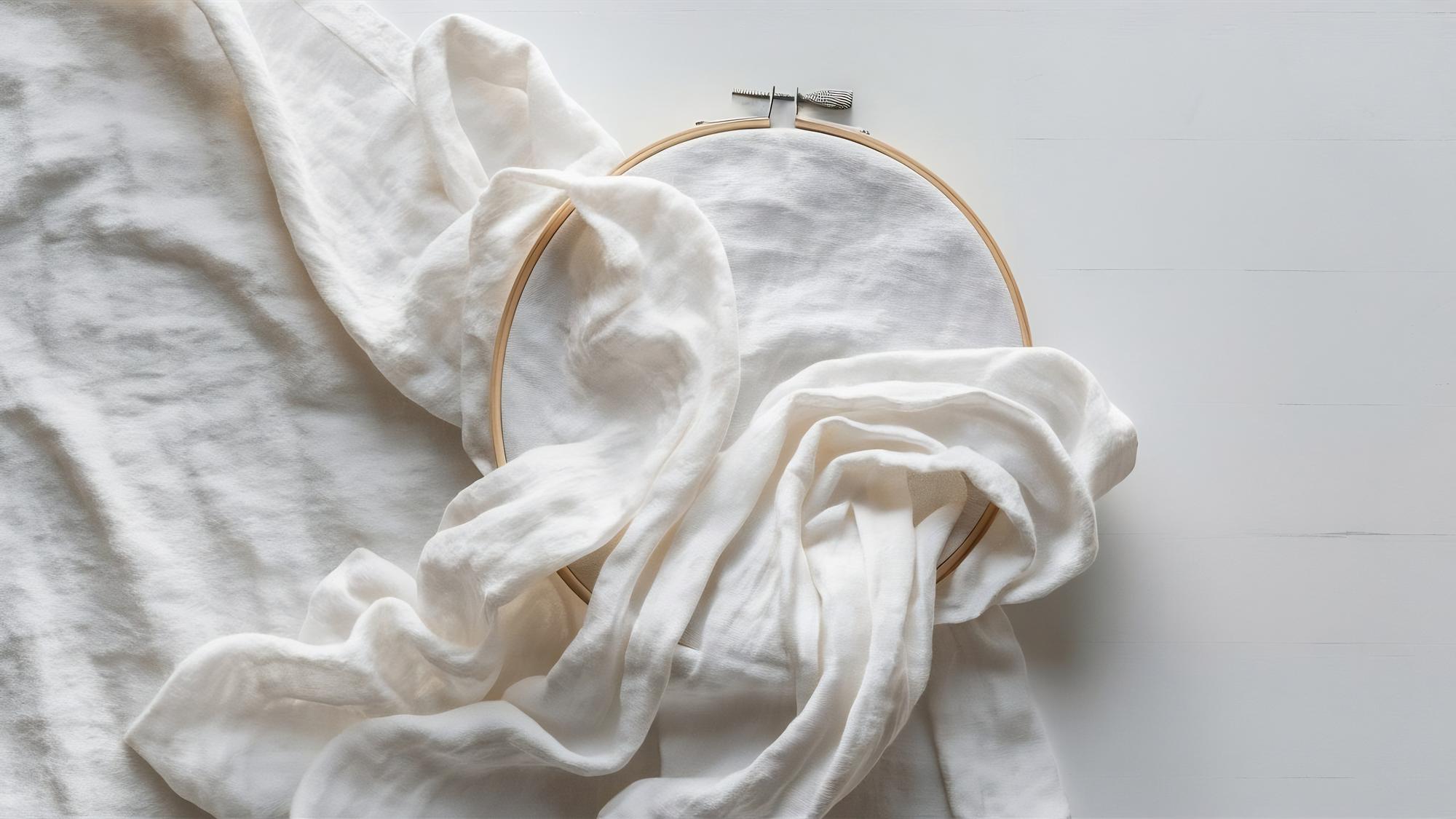 Close-up of embroidered monogram on cotton