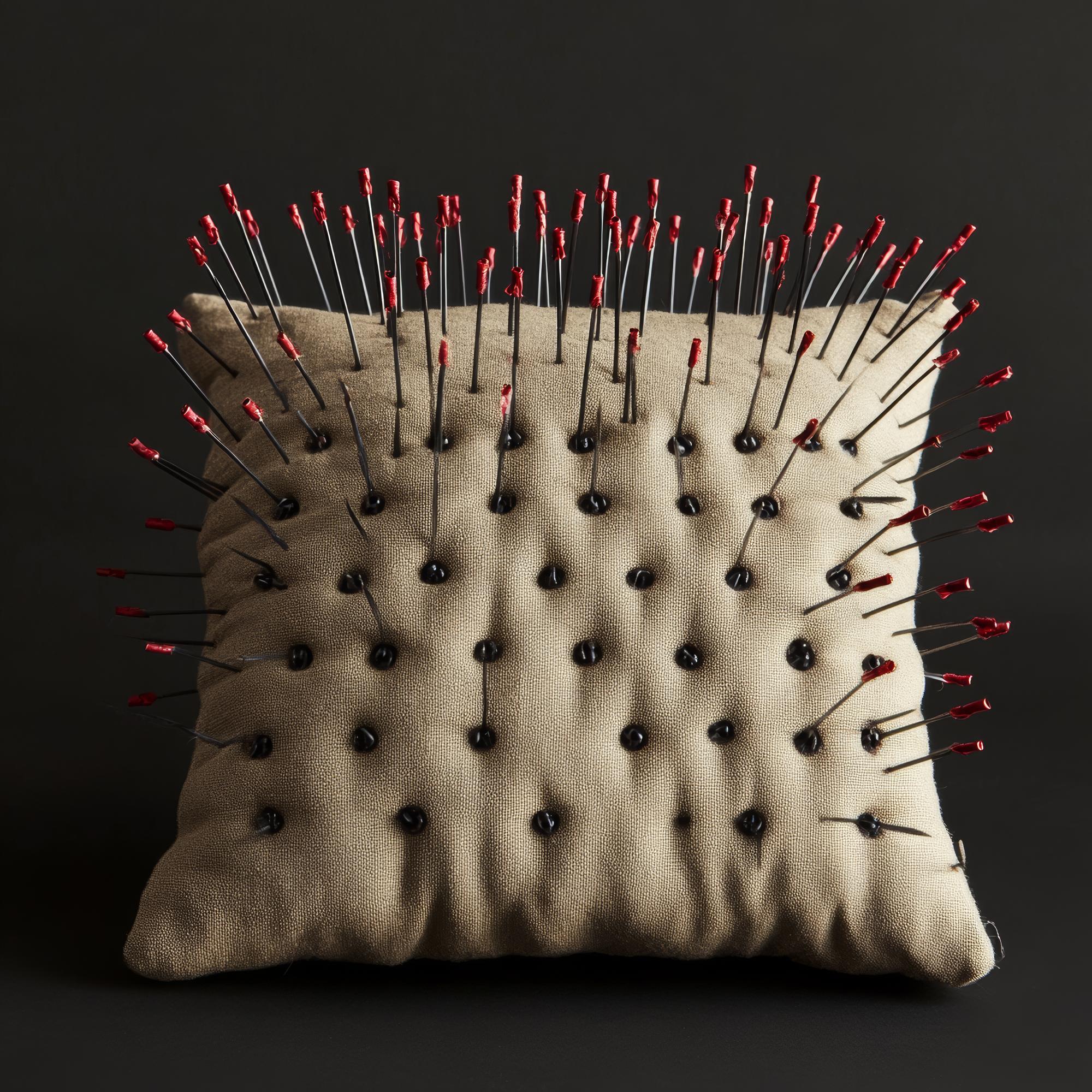 Large embroidered cushion with abstract pattern