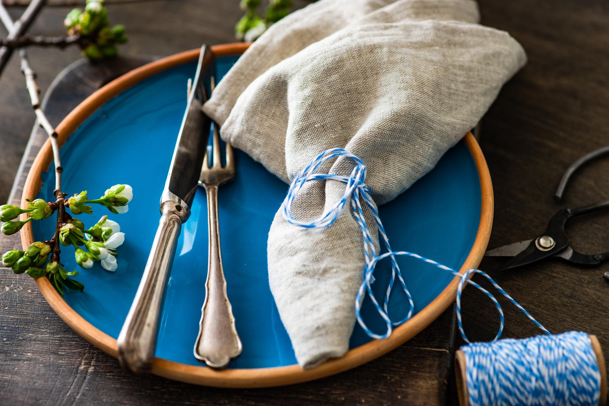 Set of embroidered napkins stacked