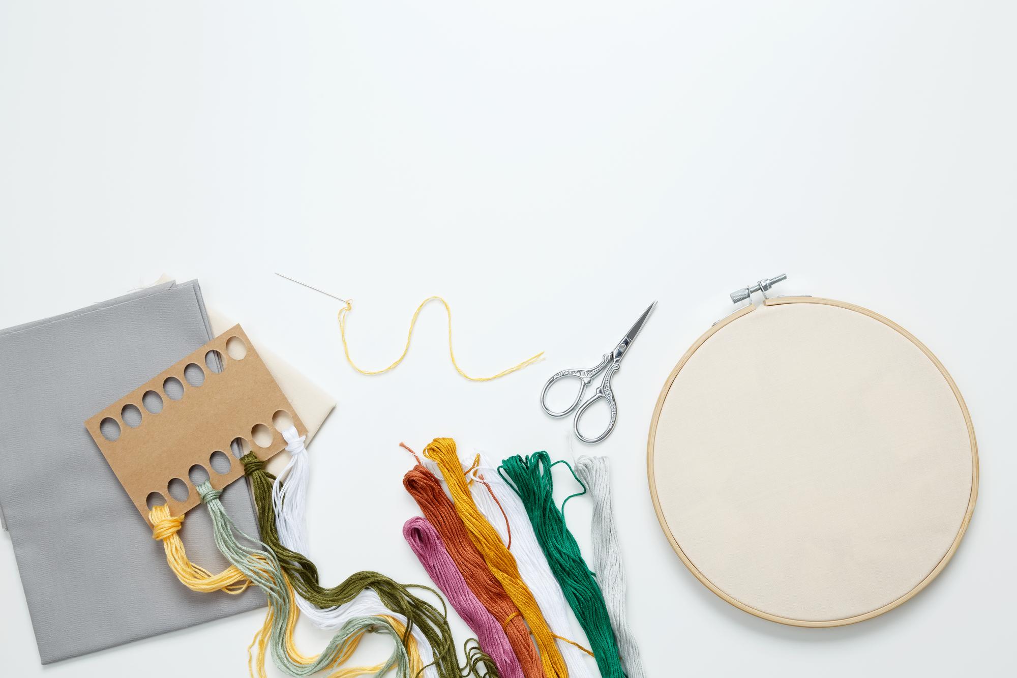 Flatlay of finished embroidered goods